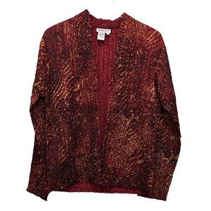 Coldwater Creek Size S Crinkle Jacket Top Sequin Gold Burgundy